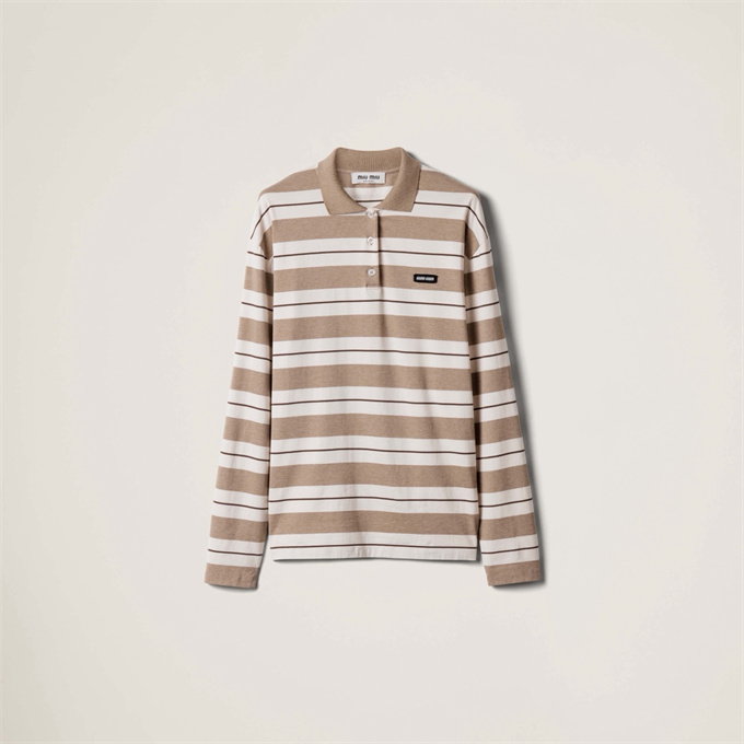 9A+ quality miu miu vintage striped long-sleeve polo shirt